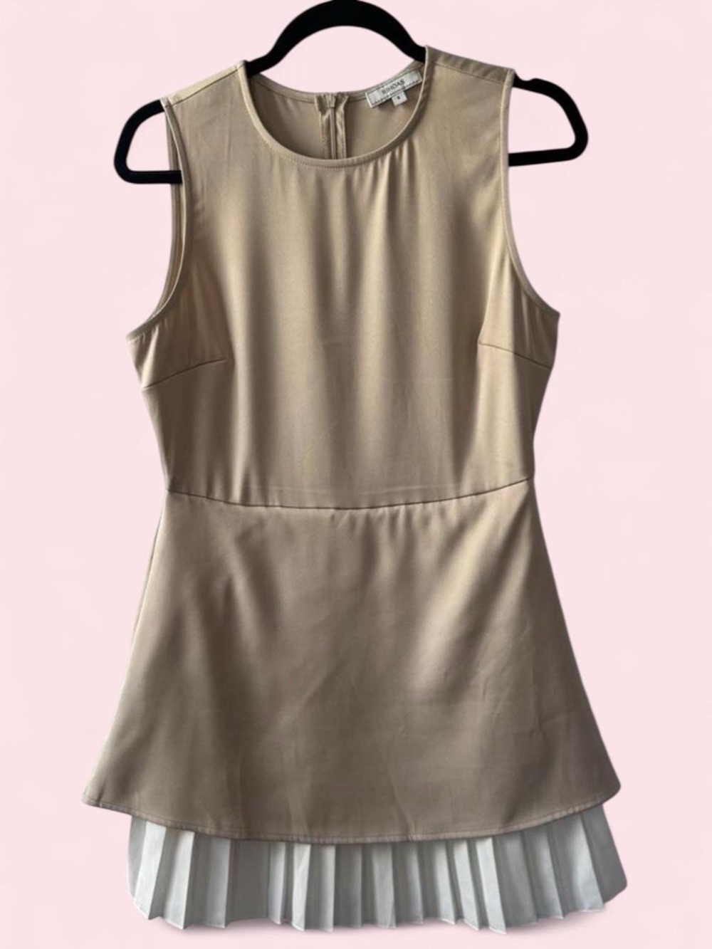 RIHOAS Sleeveless Beige Mini Dress with White Pleated Hem